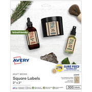 Avery Easy Peel Square Waterproof Labels, 2" x 2", Matte Kraft Brown, Permanent Adhesive, Inkjet/Laser Compatible, 12 Labels/Sheet, 12 Sheets, 300 Labels/Pack