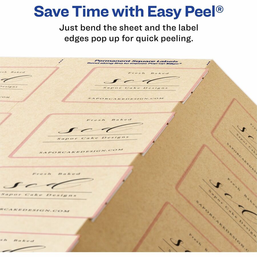 Avery Easy Peel Square Waterproof Labels, 2" x 2", Matte Kraft Brown, Permanent Adhesive, Inkjet/Laser Compatible, 12 Labels/Sheet, 12 Sheets, 300 Labels/Pack