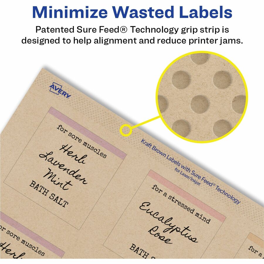 Avery Easy Peel Square Waterproof Labels, 2" x 2", Matte Kraft Brown, Permanent Adhesive, Inkjet/Laser Compatible, 12 Labels/Sheet, 12 Sheets, 300 Labels/Pack