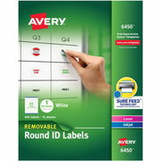 1" Diameter - Removable Adhesive - Round - Inkjet, Laser - White - Paper - Jam Resistant, PVC-free, Removable, Residue-free - 63 / Sheet - 15 Total Sheets - 945 Total Label(s) - 945 / Pack