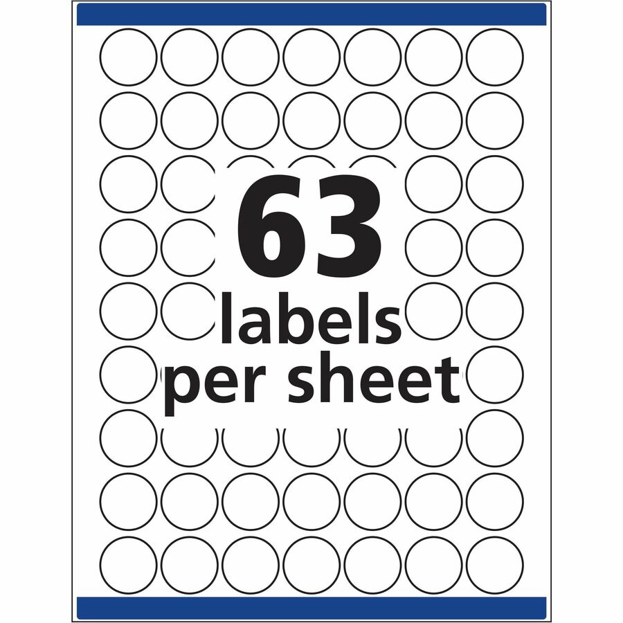 1" Diameter - Removable Adhesive - Round - Inkjet, Laser - White - Paper - Jam Resistant, PVC-free, Removable, Residue-free - 63 / Sheet - 15 Total Sheets - 945 Total Label(s) - 945 / Pack