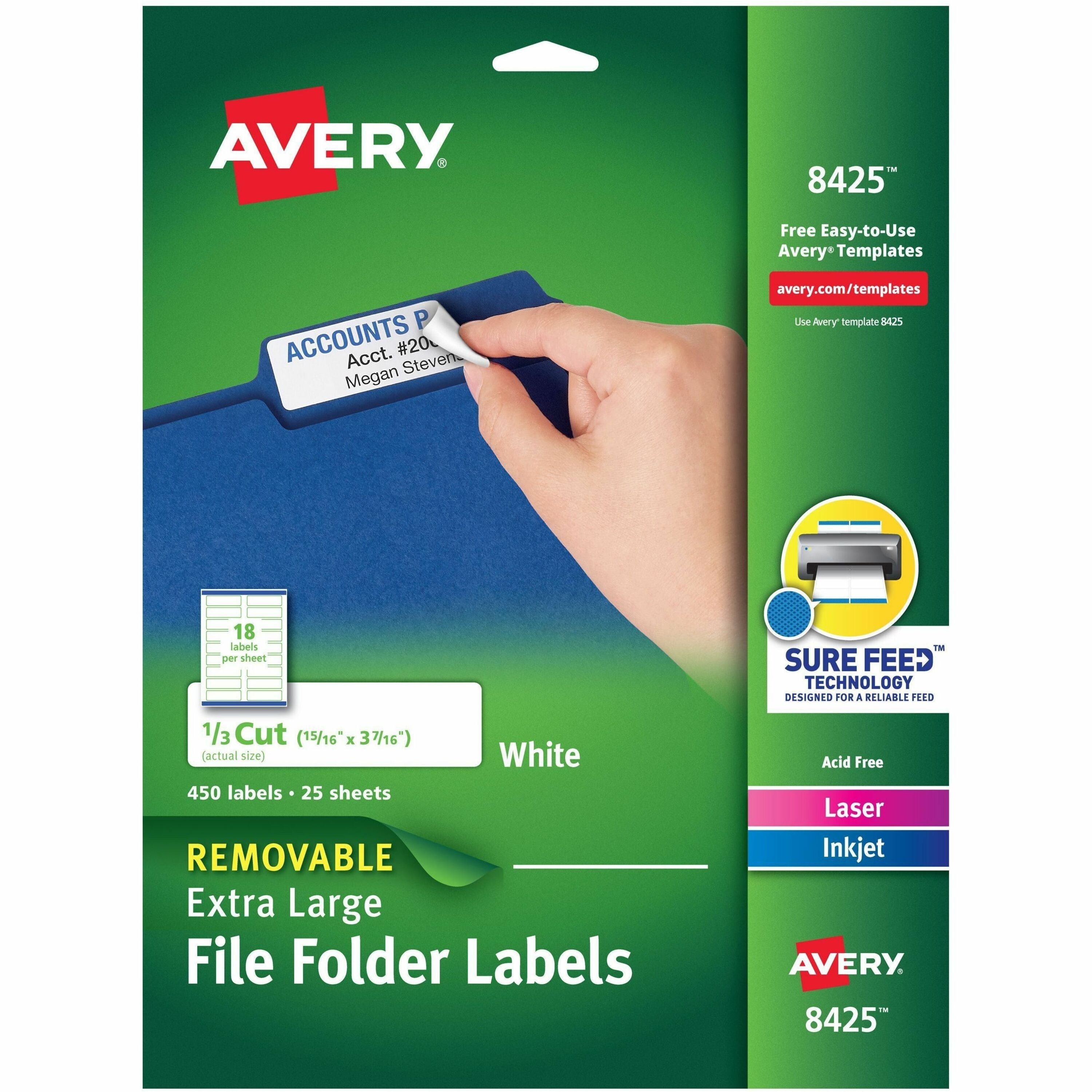 15/16" Width x 3 7/16" Length - Removable Adhesive - Rectangle - Inkjet, Laser - Matte - White - Paper - Jam Resistant, PVC-free, Removable, Reusable, Stick & Stay - 18 / Sheet - 25 Total Sheets - 450 Total Label(s) - 450 / Pack