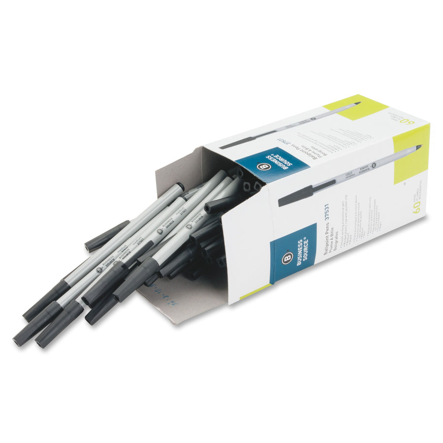 Business Source Bulk Pack Ballpoint Stick Pens - Medium Pen Point - Black Ink - Tungsten Carbide Tip - 60 / Box