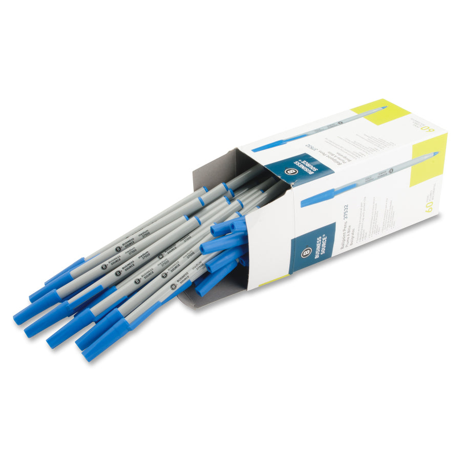 Business Source Bulk Pack Ballpoint Stick Pens - Medium Pen Point - Blue Ink - Tungsten Carbide Tip - 60 / Box