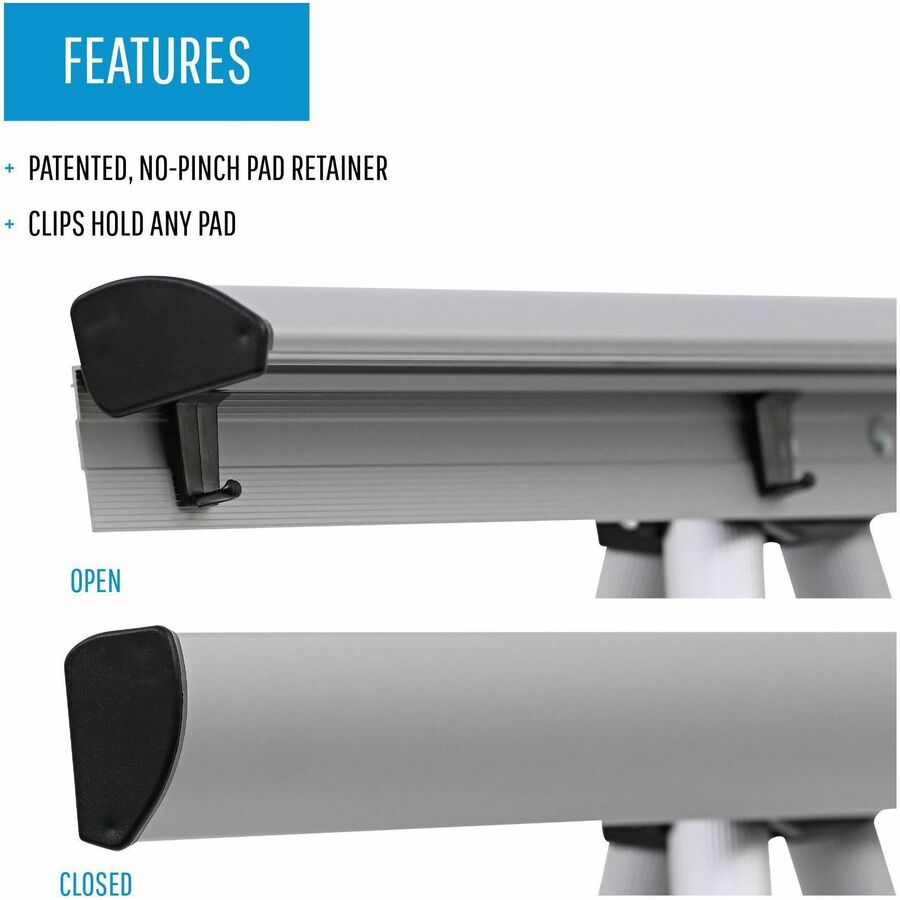 MasterVision 3-leg Display Easel - 45 lb Load Capacity - 69" Height x 28.50" Width x 34" Depth - Metal, Aluminum, Plastic, Rubber - Silver
