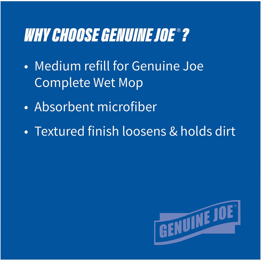 Genuine Joe Microfiber Wet Mophead Refill - Medium - MicroFiber - Blue - 1 Each