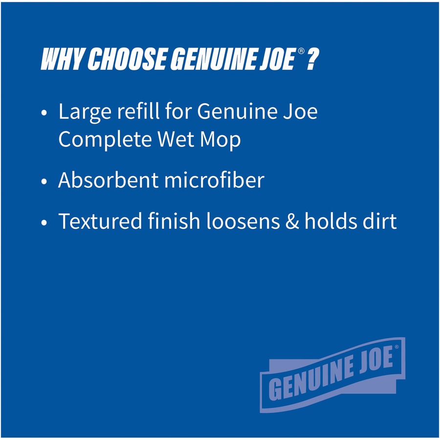 Genuine Joe Microfiber Wet Mophead Refill - Large - MicroFiber - Blue - 1 Each