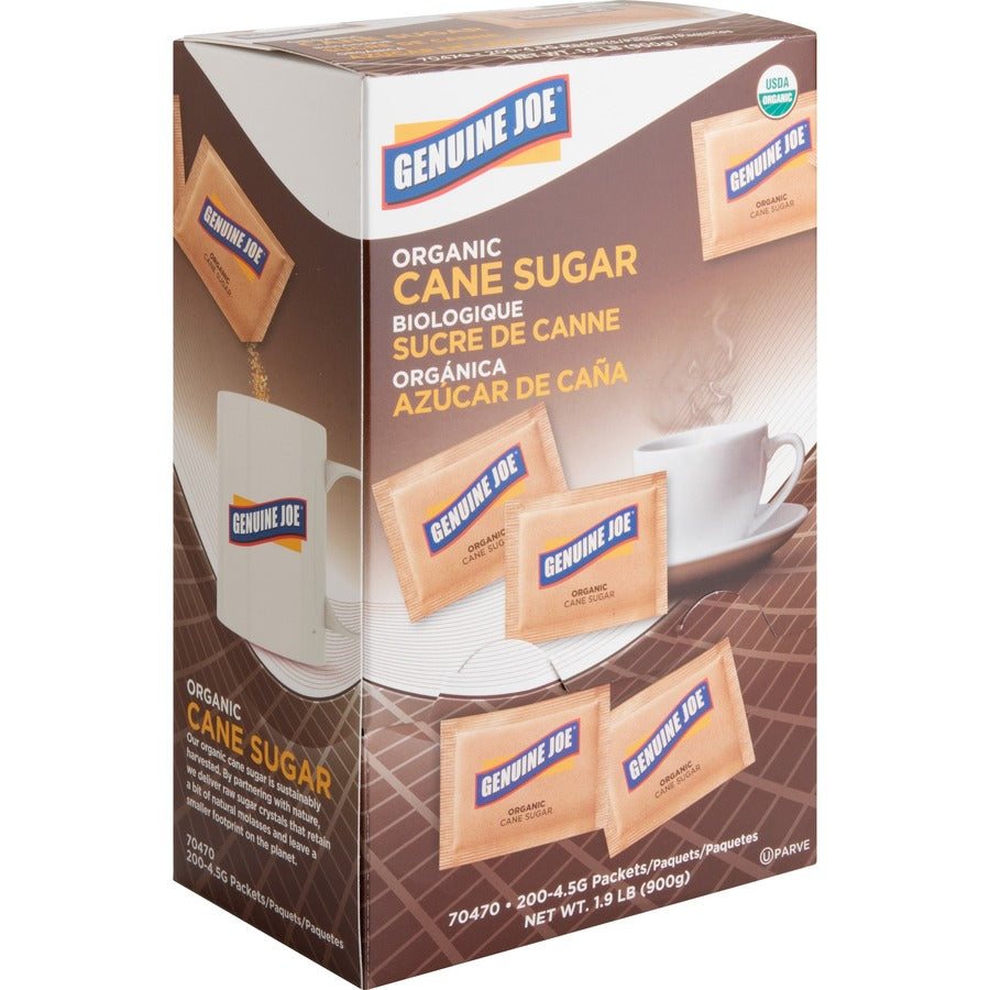 Genuine Joe Turbinado Natural Cane Sugar Packets - 0.159 oz (4.5 g) - Molasses Flavor - Natural Sweetener - 200 / Box