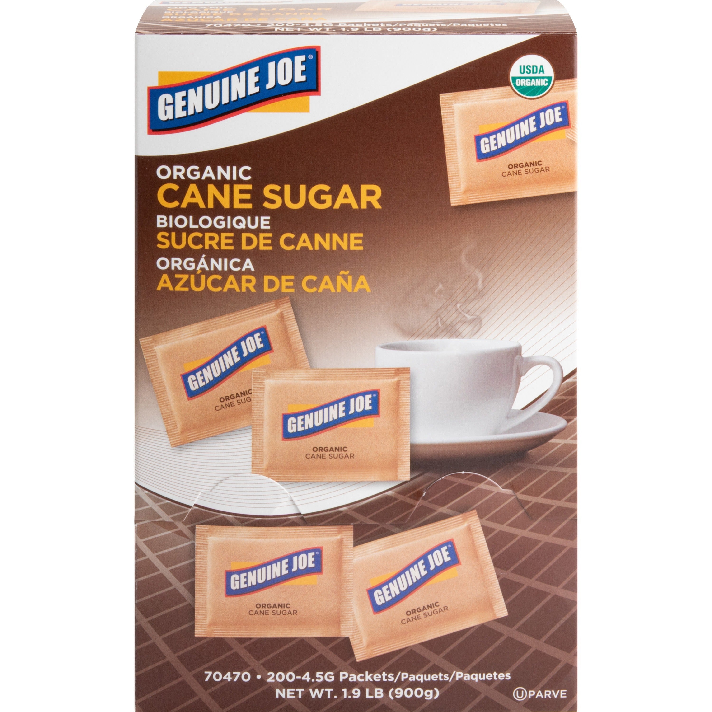 Genuine Joe Turbinado Natural Cane Sugar Packets - 0.159 oz (4.5 g) - Molasses Flavor - Natural Sweetener - 200 / Box