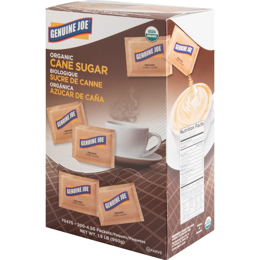 Genuine Joe Turbinado Natural Cane Sugar Packets - 0.159 oz (4.5 g) - Molasses Flavor - Natural Sweetener - 200 / Box