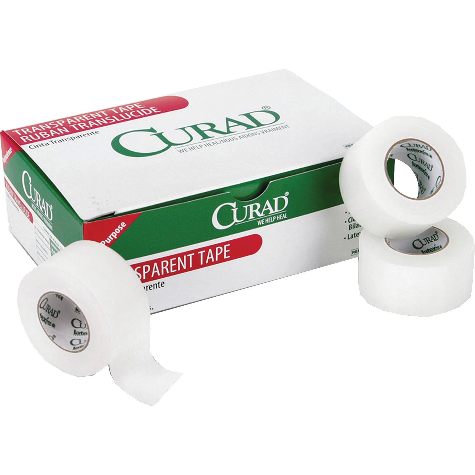 Curad Cloth Silk Adhesive Tape - 10 yd Length x 1" Width - Transparent White - Cloth - For Secure Dressing - 1 Box