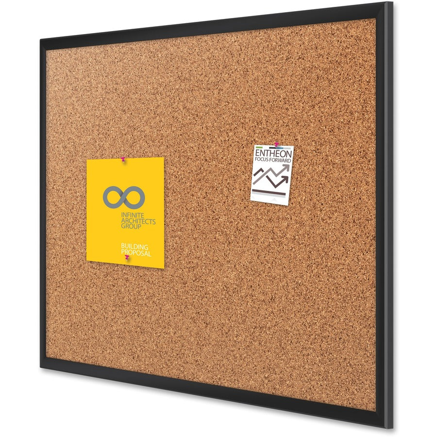 Quartet Classic Series Bulletin Board - 18" Board Height x 24" Board Width - Brown Natural Cork Surface - Self-healing, Durable, Sturdy - Black Aluminum Frame - 1 Each