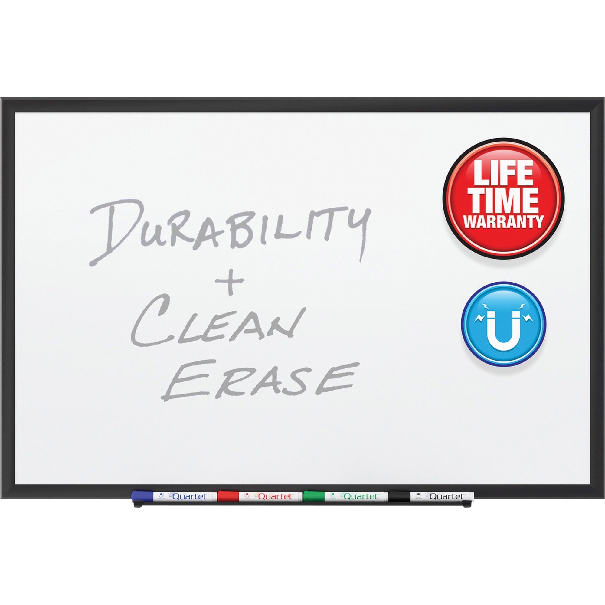 Quartet DuraMax Classic Whiteboard - 96" (8 ft) Width x 48" (4 ft) Height - White Porcelain Surface - Black Aluminum Frame - Rectangle - Horizontal/Vertical - Magnetic - 1 / Each