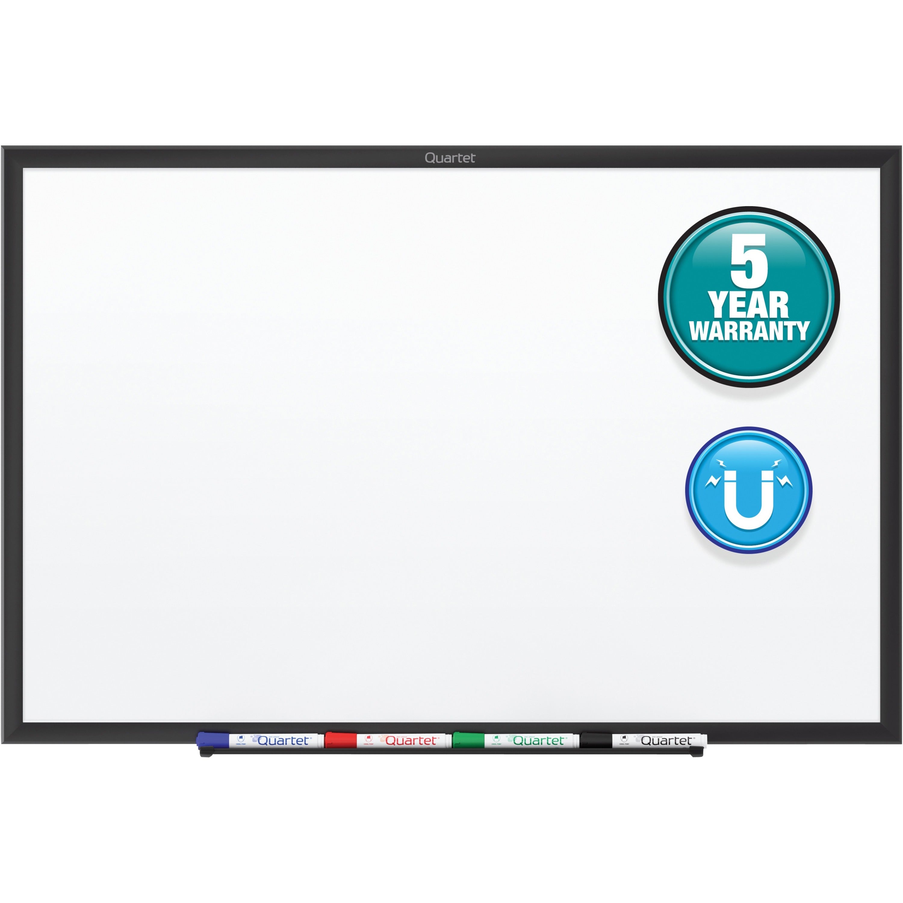 Quartet Classic Magnetic Whiteboard, 60" x 36", White Painted Steel Surface, Black Aluminum Frame, Horizontal/Vertical Mount, 1 Each