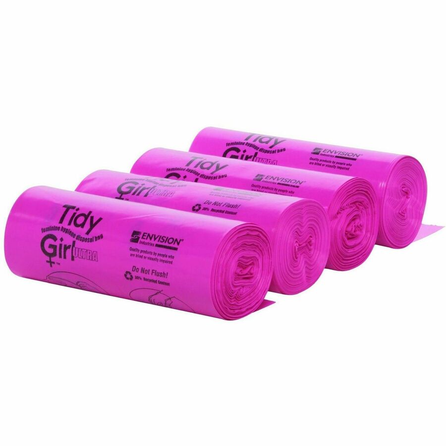 10" Length x 4" Width x 1.20 mil (30 Micron) Thickness - Pink - Plastic - Sanitary - Recycled - 1 Box