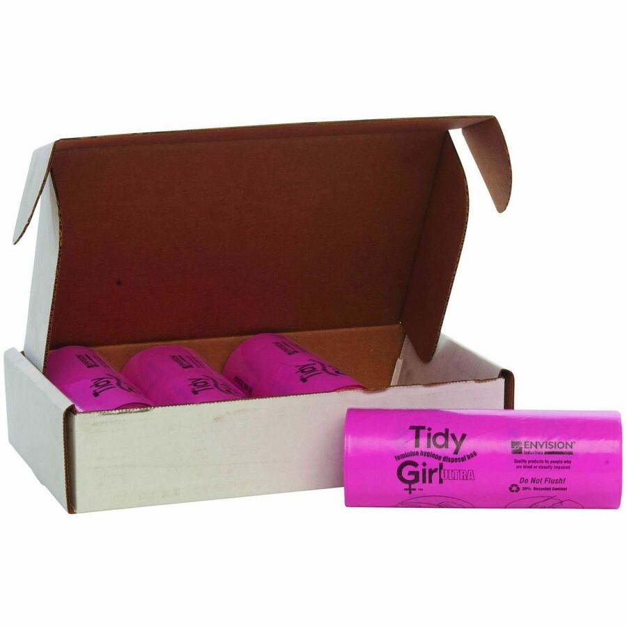10" Length x 4" Width x 1.20 mil (30 Micron) Thickness - Pink - Plastic - Sanitary - Recycled - 1 Box