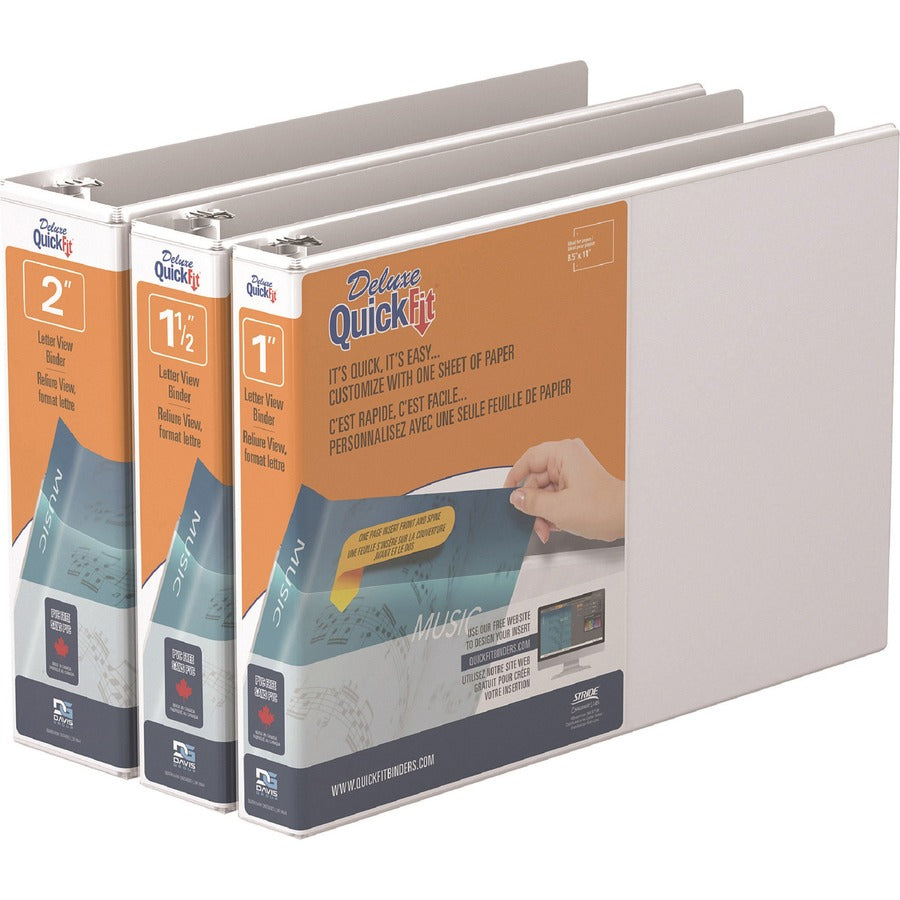 QuickFit Ring Binder, 1" Capacity, 3 Round Rings, Letter Size (8.5" x 11"), 200 Sheet Capacity, 2 Internal Pockets, Polypropylene, White, Recycled, PVC-free, Ink-transfer Resistant, Locking Ring, Antimicrobial, 1 Each