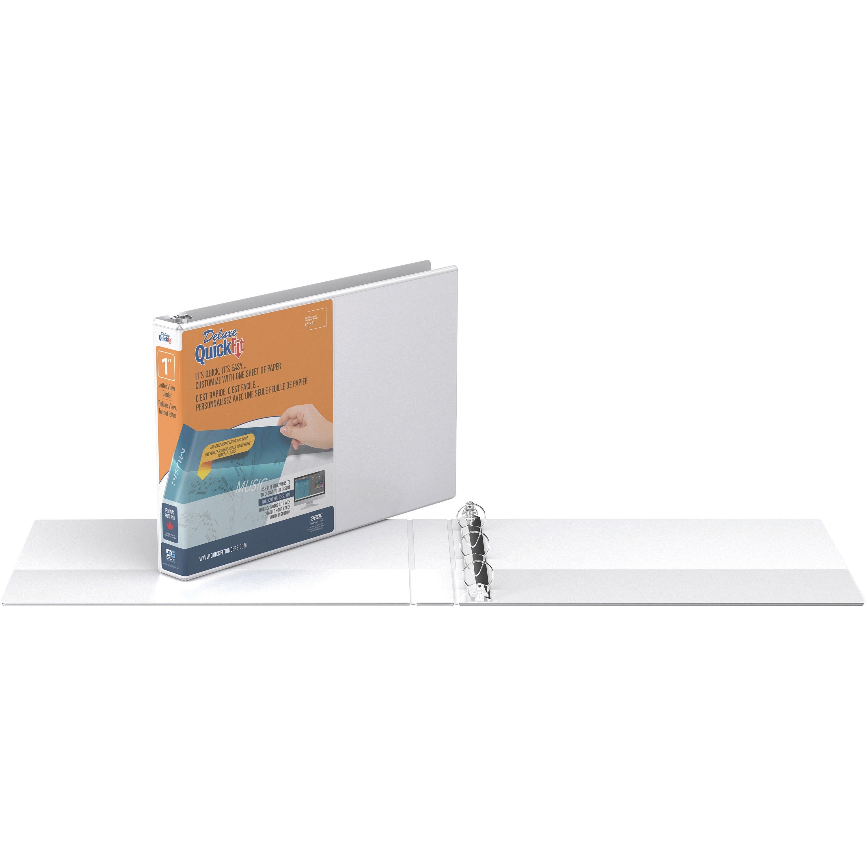 QuickFit Ring Binder, 1" Capacity, 3 Round Rings, Letter Size (8.5" x 11"), 200 Sheet Capacity, 2 Internal Pockets, Polypropylene, White, Recycled, PVC-free, Ink-transfer Resistant, Locking Ring, Antimicrobial, 1 Each