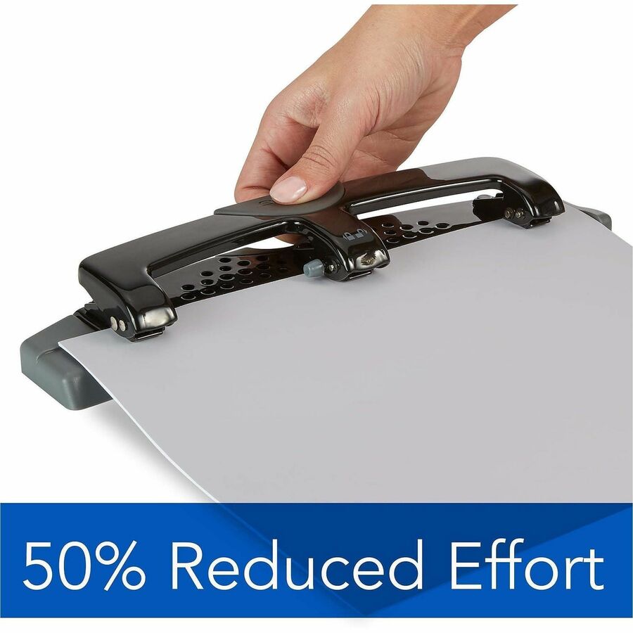 Swingline SmartTouch Low-Force 3-Hole Punch, 3 Punch Heads, 20 Sheet Capacity, 9/32" Punch Size, Metal, Black/Gray, 1 Each