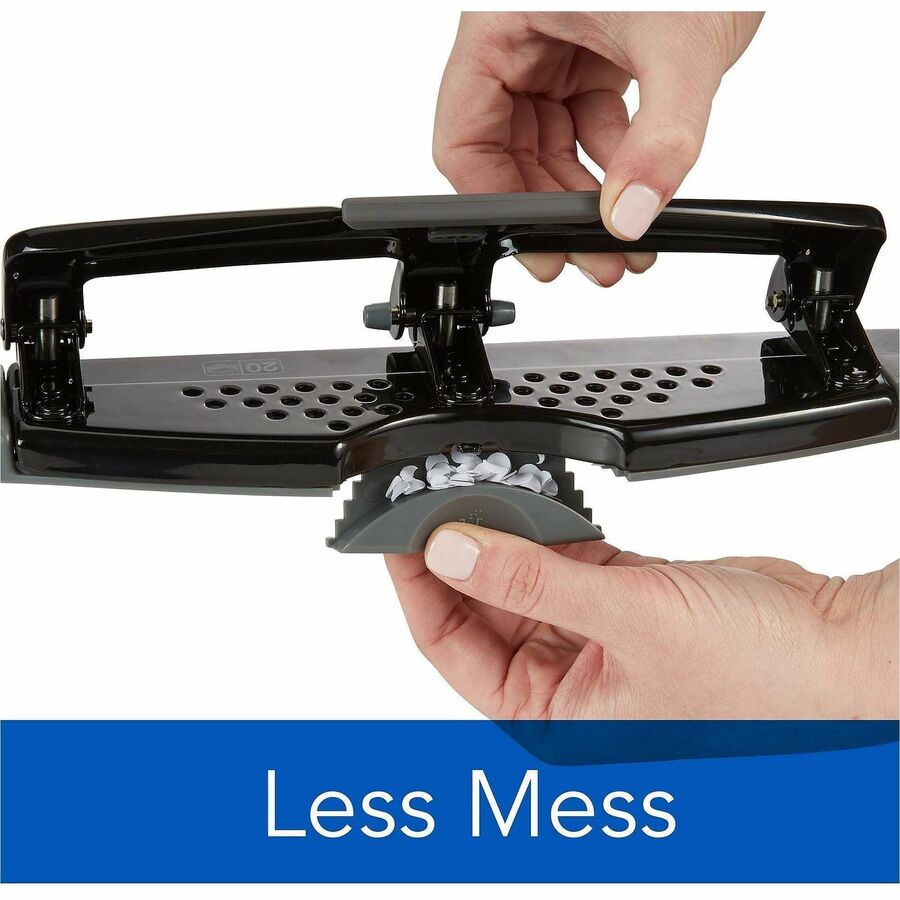 Swingline SmartTouch Low-Force 3-Hole Punch, 3 Punch Heads, 20 Sheet Capacity, 9/32" Punch Size, Metal, Black/Gray, 1 Each