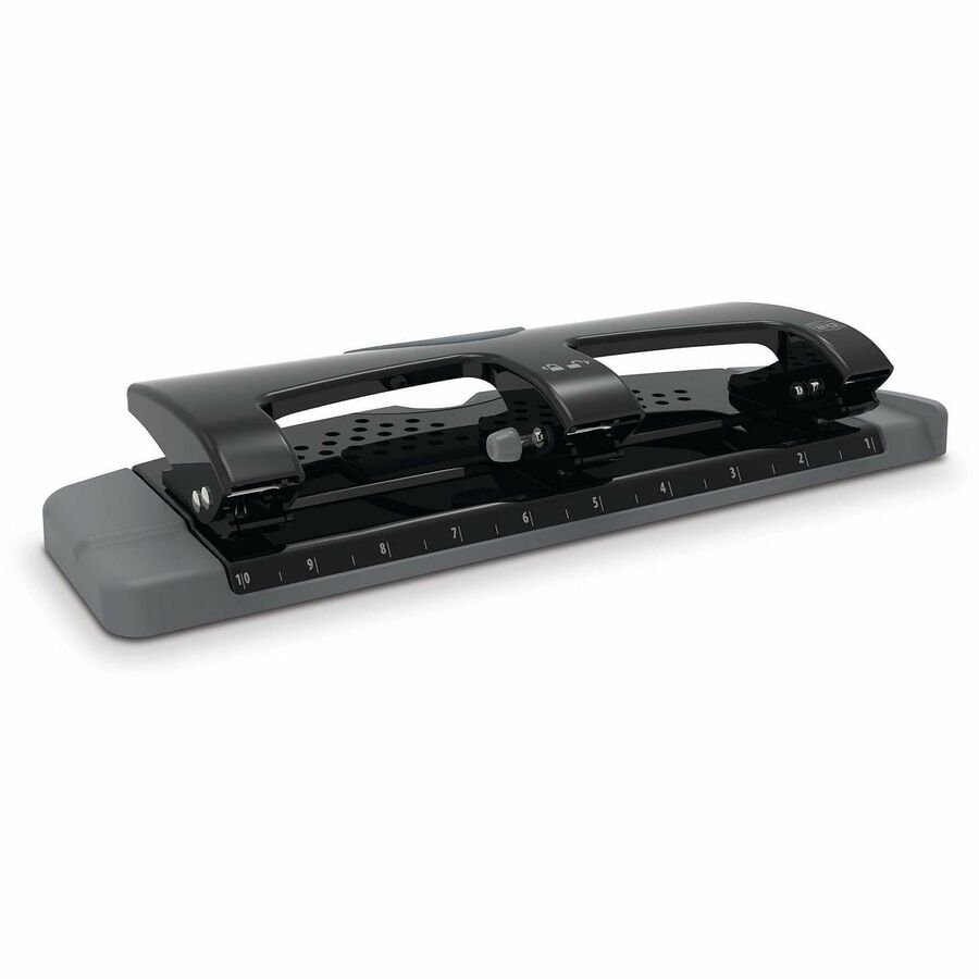Swingline SmartTouch Low-Force 3-Hole Punch, 3 Punch Heads, 20 Sheet Capacity, 9/32" Punch Size, Metal, Black/Gray, 1 Each