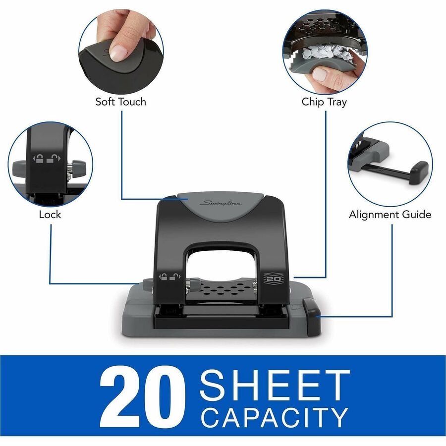 2 Punch Head(s) - 20 Sheet - 9/32" Punch Size - Metal - Black, Gray