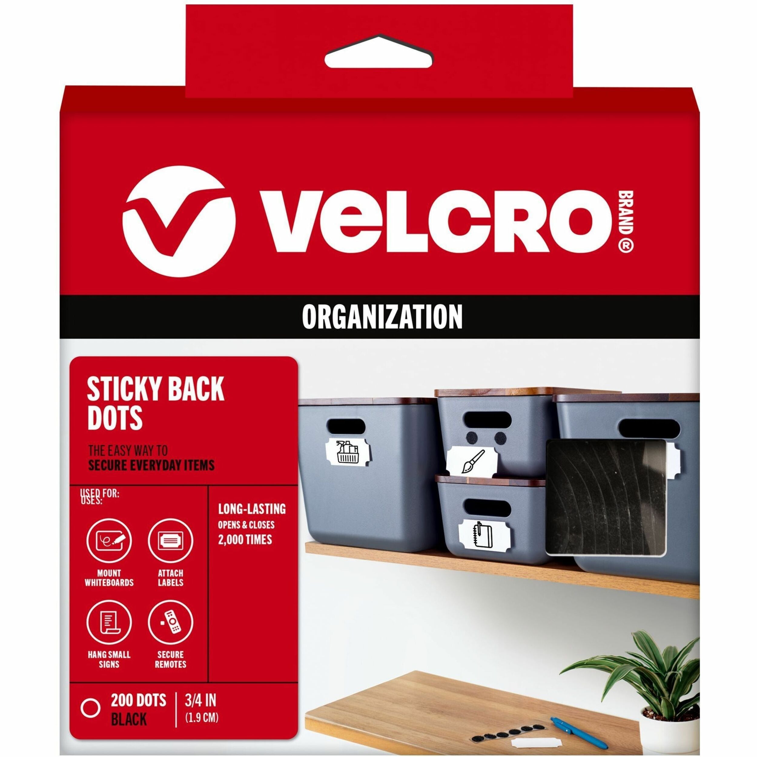 0.75" Diameter - Black - For Sign, Poster, Wall, Plastic, Glass, Tile, School, Home - 200 / Carton