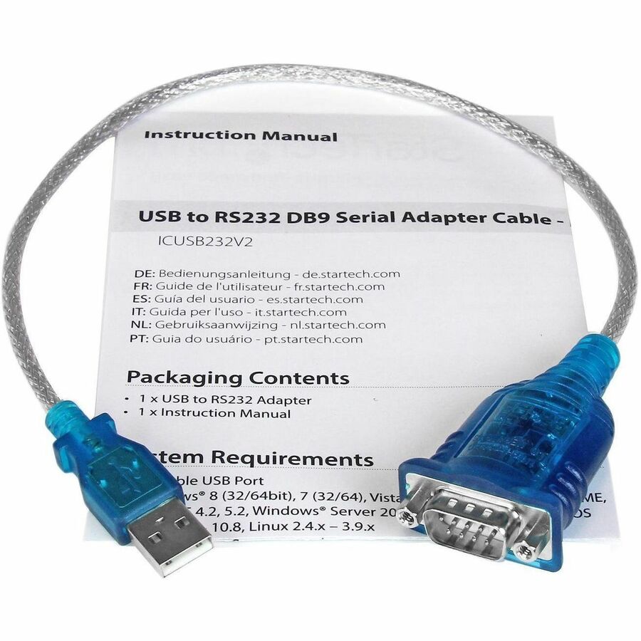 StarTech.com 1 Port USB to RS232 DB9 Serial Adapter Cable - M/M