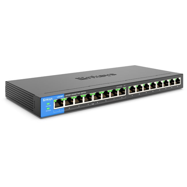 16 Ports - Gigabit Ethernet - 10/100/1000Base-T - 2 Layer Supported - 13.41 W Power Consumption - 80 W PoE Budget - Twisted Pair - PoE Ports - Black - Wall Mountable, Desktop