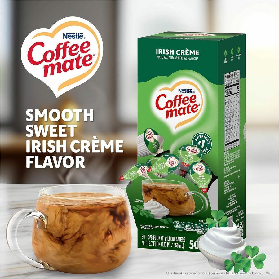 Coffee mate Irish Creme Nondairy Liquid Creamer Singles, Irish Cream Flavor, 0.38 fl oz (11 mL) Each, 50 Singles per Box