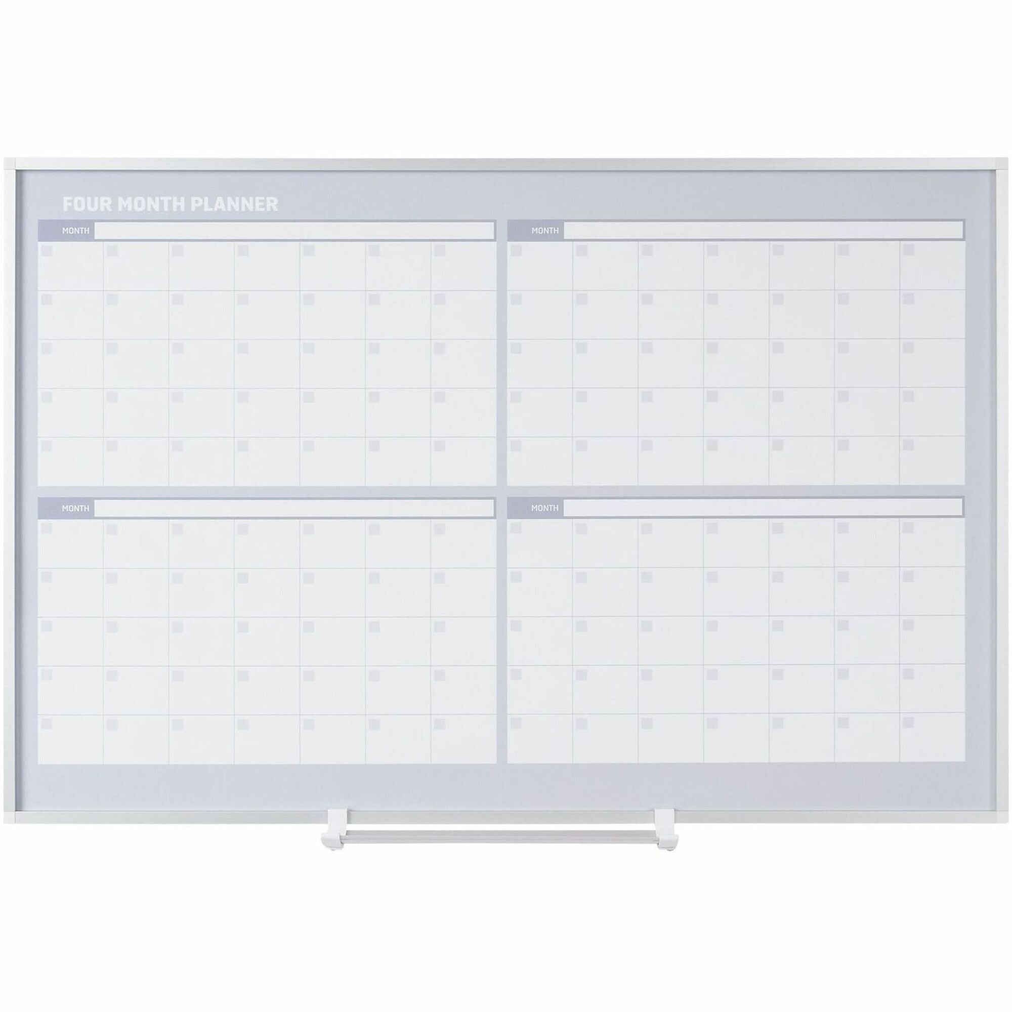 Monthly - 4 Month - 36" x 24" Sheet Size - White, Silver - Aluminum, Porcelain - Accessory Tray, Magnetic, Dry Erase Surface, Scratch Resistant, Ghost Resistant - 1 Each