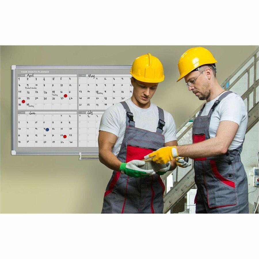 Monthly - 4 Month - 36" x 24" Sheet Size - White, Silver - Aluminum, Porcelain - Accessory Tray, Magnetic, Dry Erase Surface, Scratch Resistant, Ghost Resistant - 1 Each