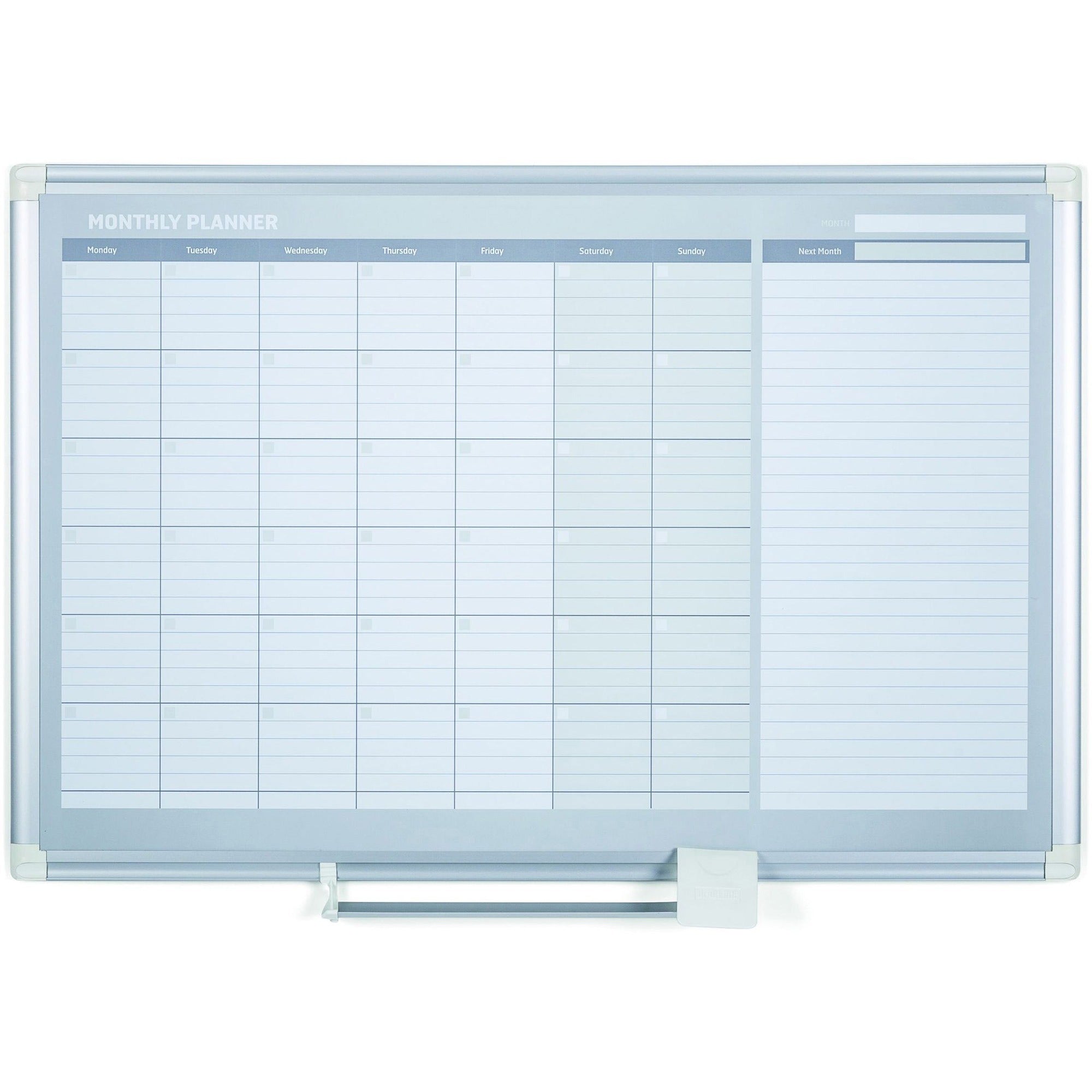 Monthly - White, Silver - Aluminum - 36" Height x 48" Width - Dry Erase Surface, Write on/Wipe off, Magnetic, Scratch Resistant, Ghost Resistant, Accessory Tray - 1 Each