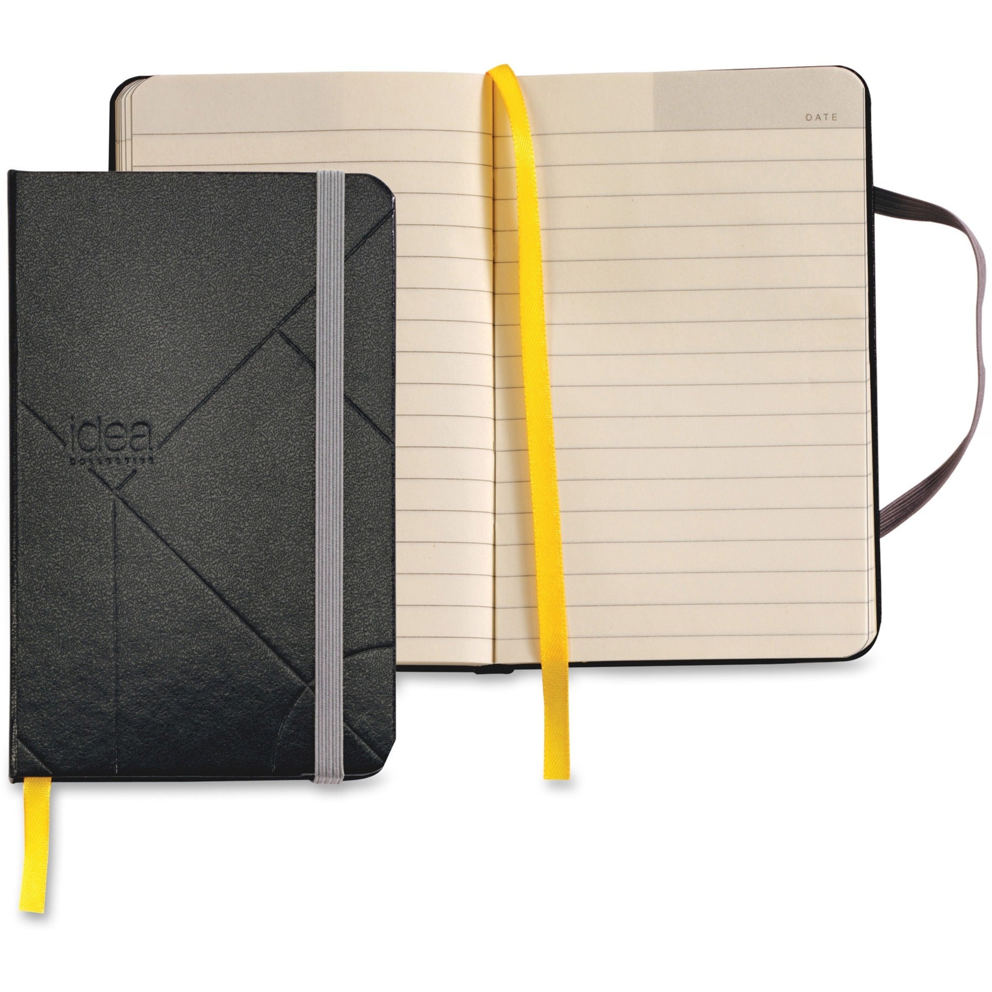 96 Sheets - Case Bound - 3 1/2" x 5 1/2" Sheet Size - Cream Paper - Black Cover - Durable Cover, Acid-free, Pocket, Flexible Cover, Bookmark, Elastic Closure, Archival, Unpunched - 1 Each