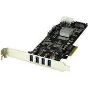 StarTech.com 4 Port PCIe USB Card, PCI Express x4, Plug-in Card, 4 USB 3.2 Gen 1 Ports, 1 SATA Port, UASP Support, Includes Low Profile Bracket, Packaged Quantity: 1