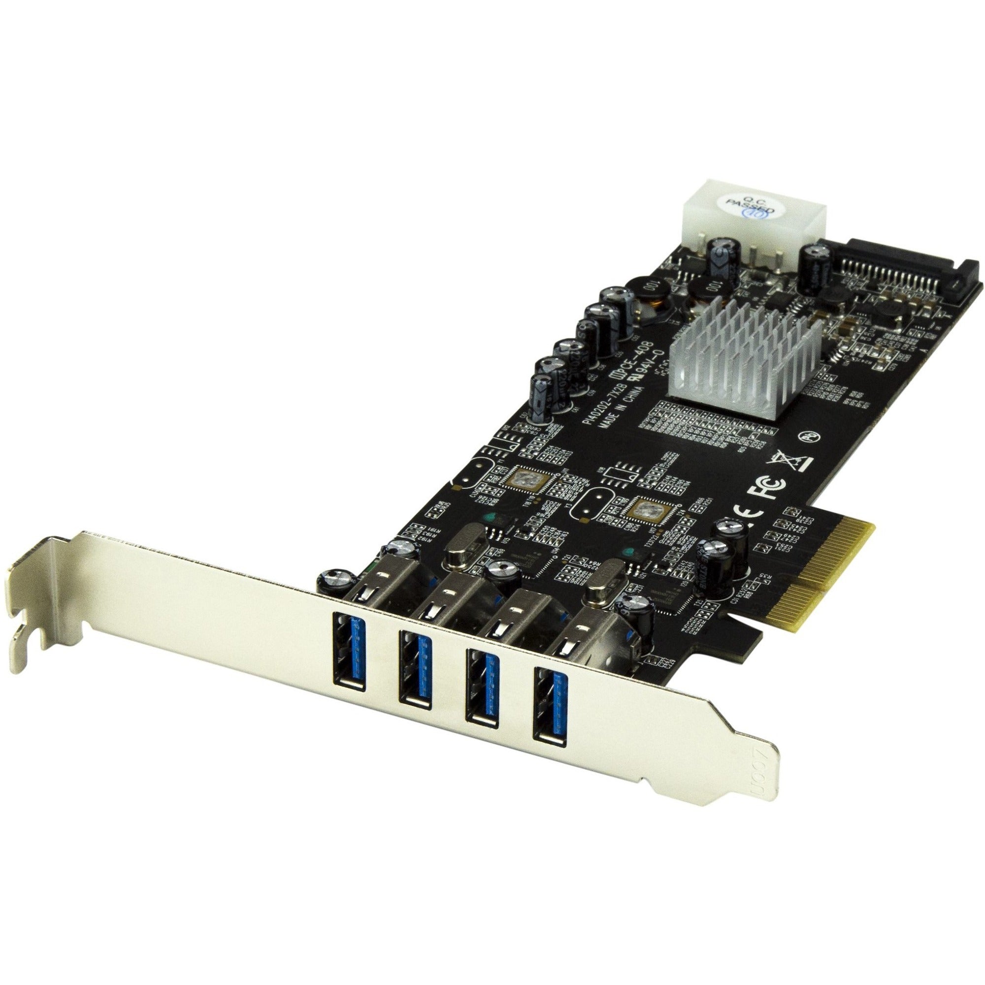 StarTech.com 4 Port PCIe USB Card, PCI Express x4, Plug-in Card, 4 USB 3.2 Gen 1 Ports, 1 SATA Port, UASP Support, Includes Low Profile Bracket, Packaged Quantity: 1