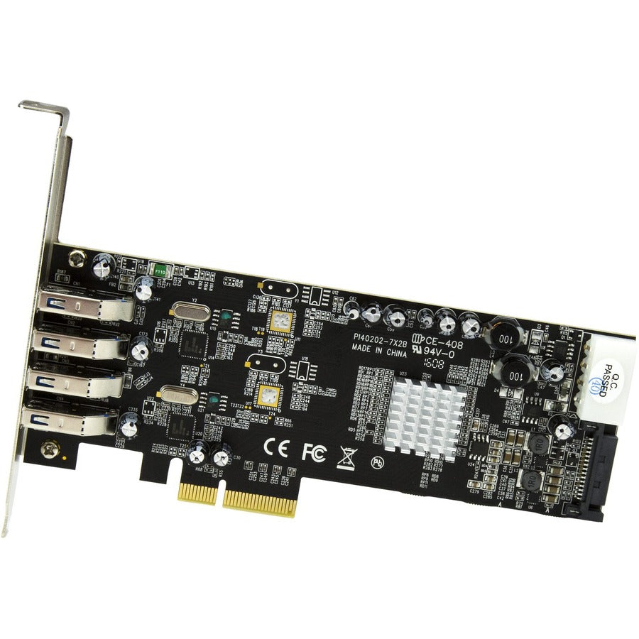 StarTech.com 4 Port PCIe USB Card, PCI Express x4, Plug-in Card, 4 USB 3.2 Gen 1 Ports, 1 SATA Port, UASP Support, Includes Low Profile Bracket, Packaged Quantity: 1