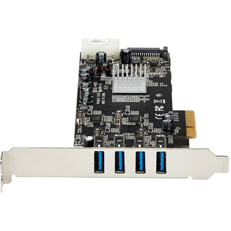 StarTech.com 4 Port PCIe USB 3.2 Gen 1 Card, PCI Express x4, Plug-in Card, 4 USB Ports, 1 SATA Port, UASP Support, Includes Low Profile Bracket, 1 Each
