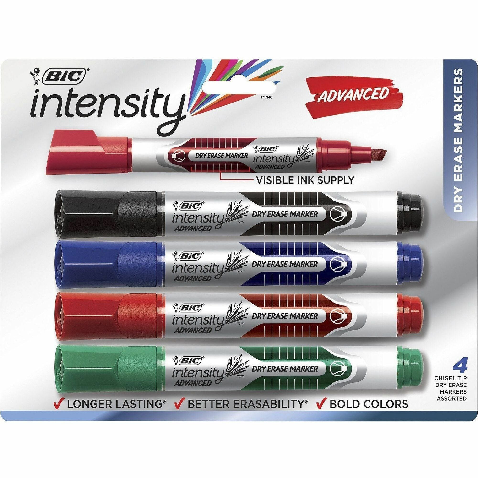 BIC Intensity Dry Erase Marker Set, Chisel Point, Assorted Ink, 1 Set