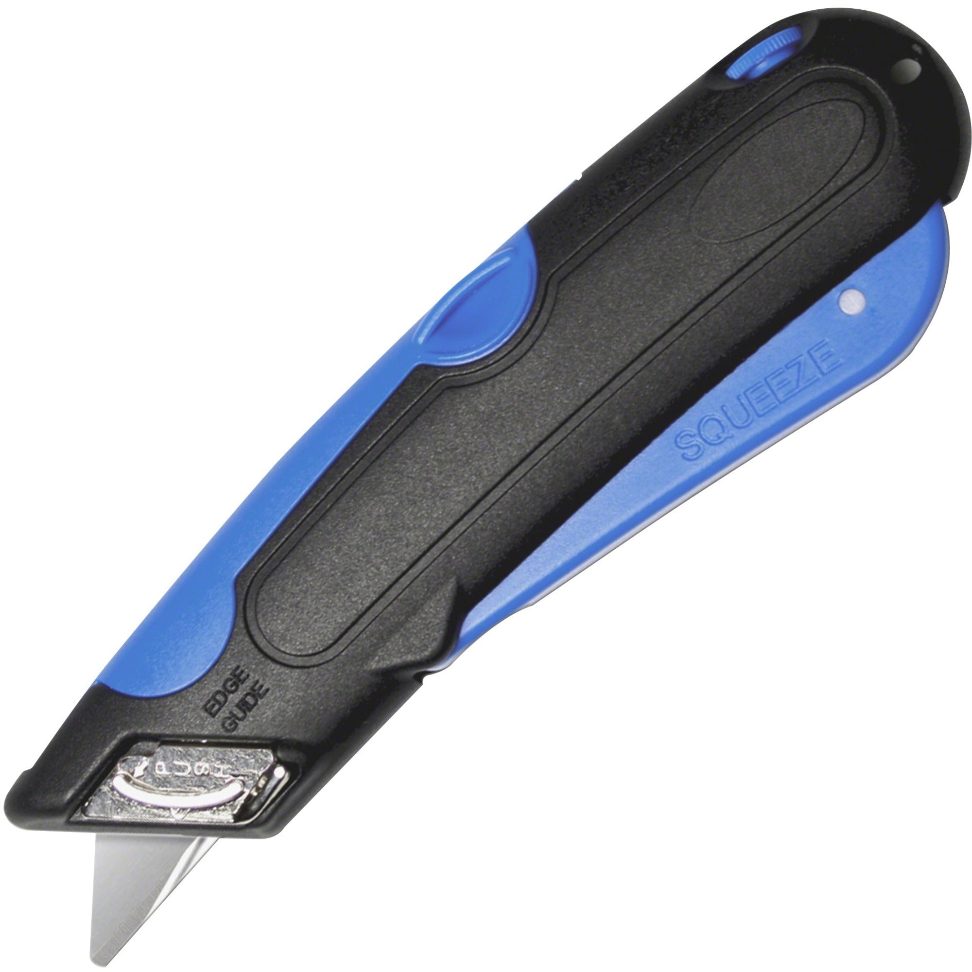 Self-retractable, Locking Blade - Stainless Steel, Plastic - Blue, Black - 1 Each