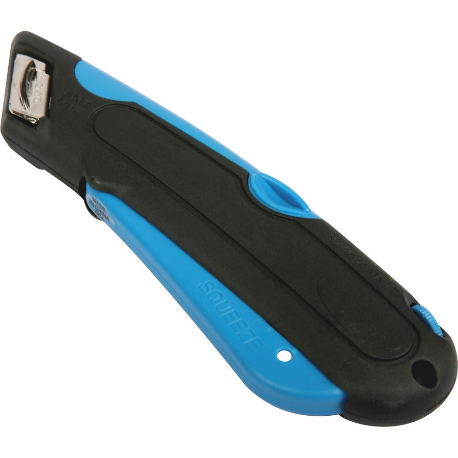 Self-retractable, Locking Blade - Stainless Steel, Plastic - Blue, Black - 1 Each