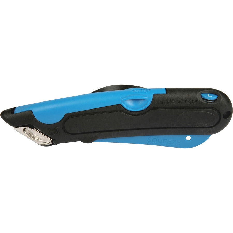 Self-retractable, Locking Blade - Stainless Steel, Plastic - Blue, Black - 1 Each