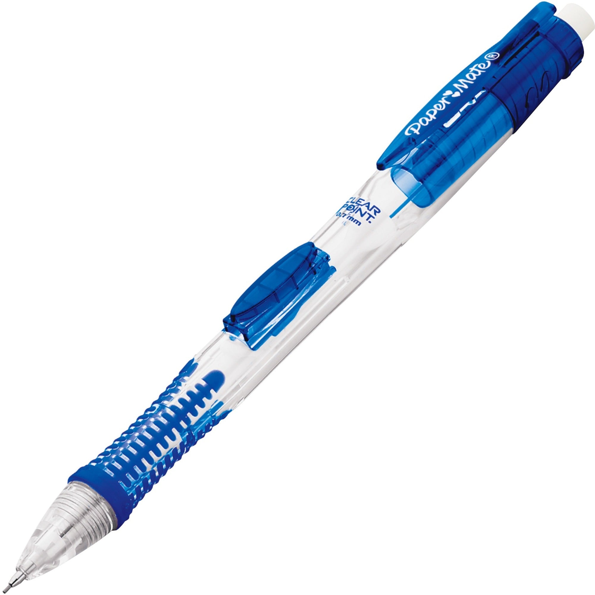 Paper Mate Clear Point Mechanical Pencils, 0.7 mm, Blue Barrel, Refillable, 12/Box