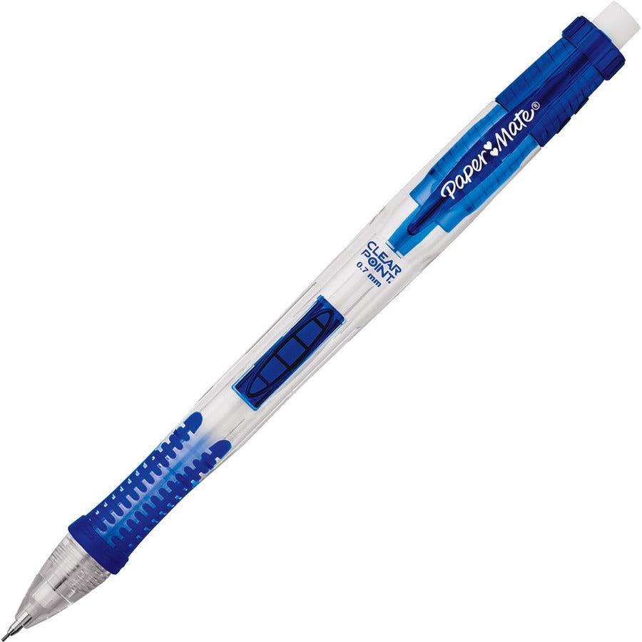 Paper Mate Clear Point Mechanical Pencils, 0.7 mm, Blue Barrel, Refillable, 12/Box