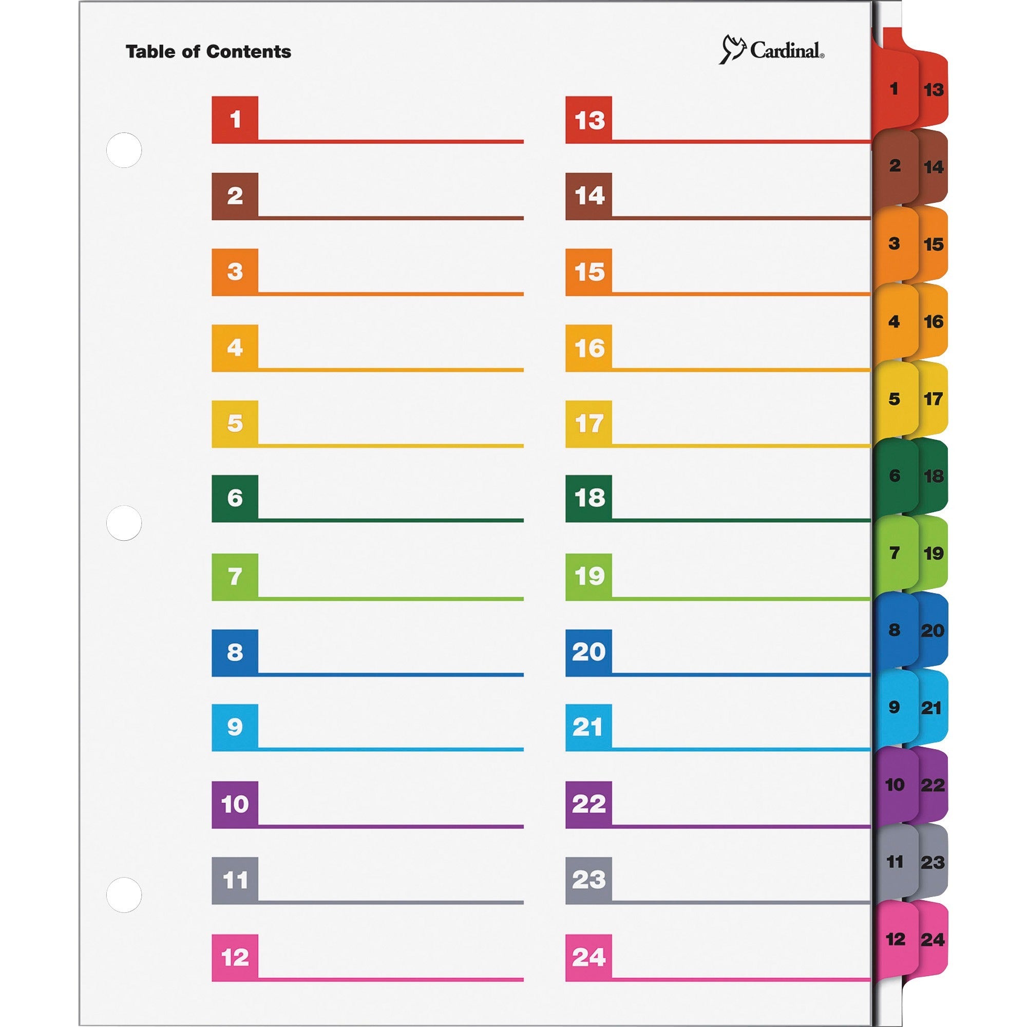 Cardinal OneStep Printable Dividers, 24 Print-on Tabs, Letter Size, 8.5" x 11", 3-Hole Punched, Multicolor, Reinforced Edges and Tabs, 1 Each