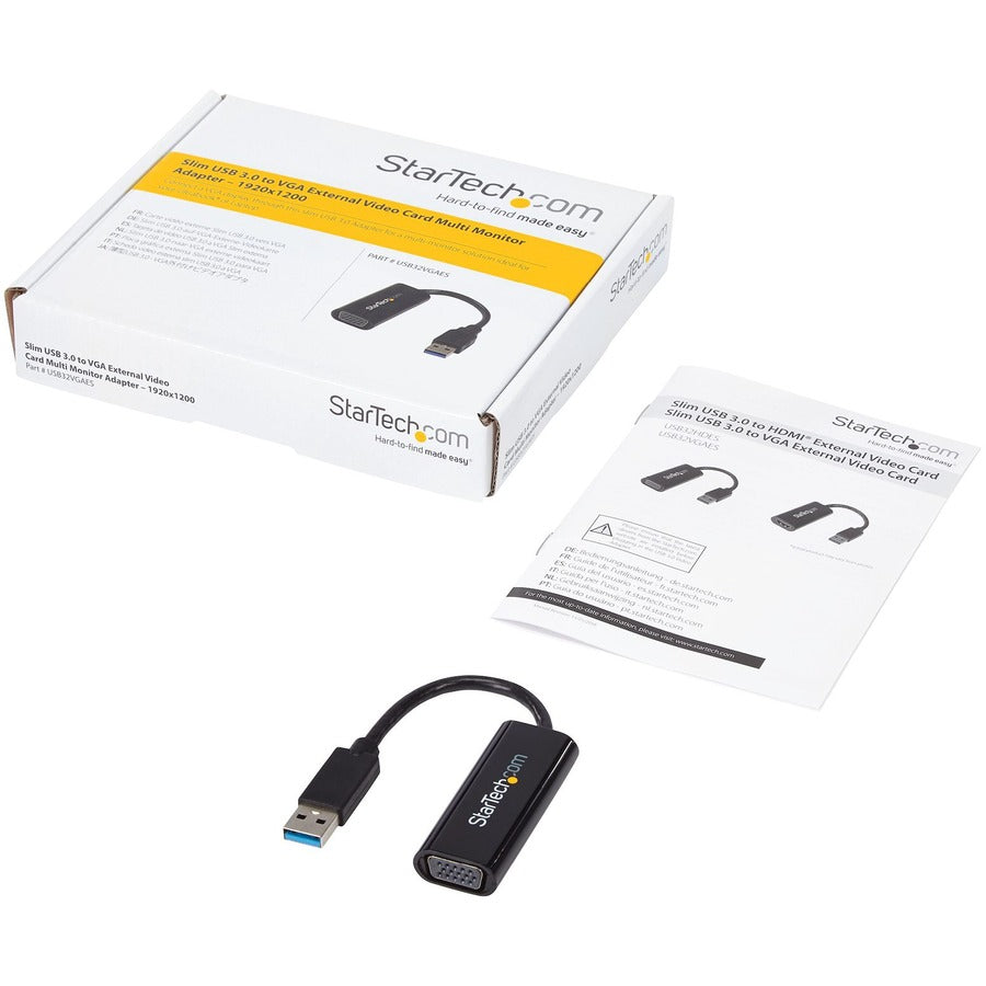 StarTech.com Slim USB 3.0 to VGA Video Adapter, 1920 x 1200 Resolution, Black, 1 Each