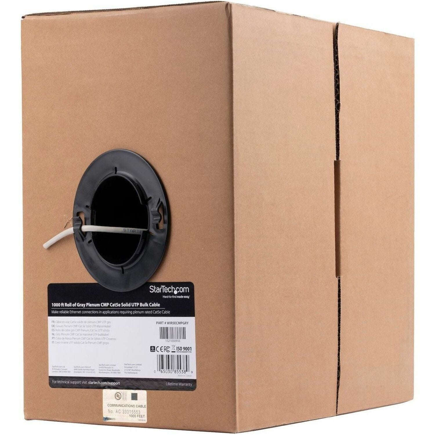 StarTech.com 1000 ft Roll of Gray Plenum CMP Cat5e Solid UTP Bulk Cable