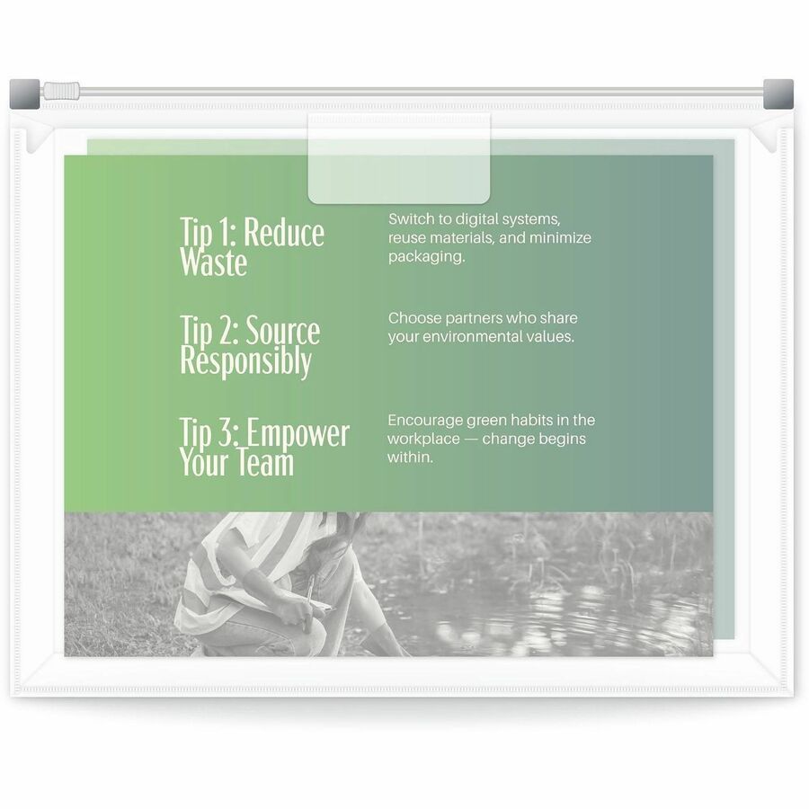 8 1/2" x 11" - 200 Sheets Capacity - Exterior Pocket(s) - Clear - Zipper Closure, Reusable, Archival-safe, Heavyweight - 3 / Pack