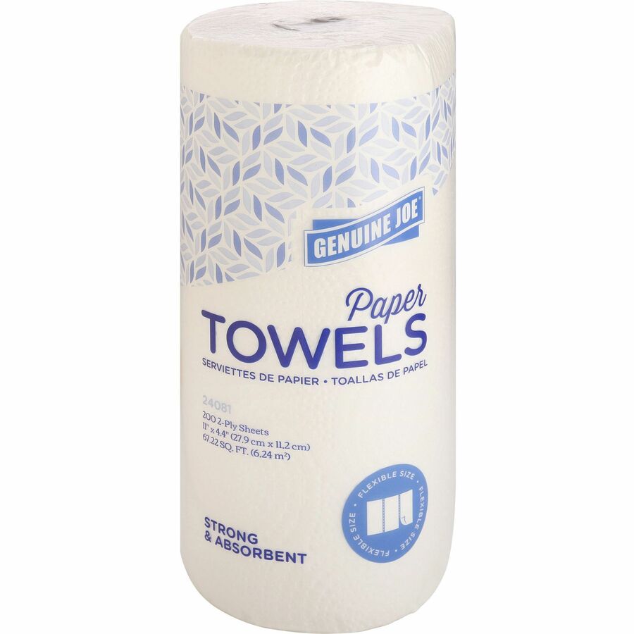 Genuine Joe Kitchen Roll Flexible Size Towels - 2 Ply - 1 5/8" Core - White - 24 / Carton