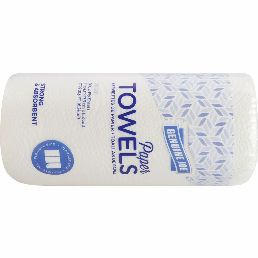 Genuine Joe Kitchen Roll Flexible Size Towels - 2 Ply - 1 5/8" Core - White - 24 / Carton